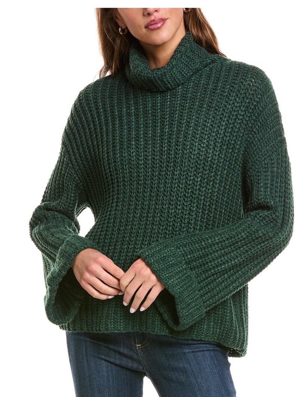 525 America Vida Chunky Knit Kelly Green Turtleneck Pullover Sweater Size L
